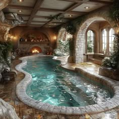 a large indoor swimming pool in a home