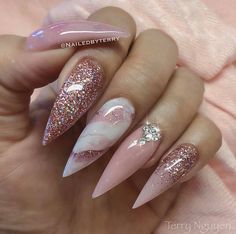 Nail Art Mariage, Stiletto Nail Art, Stiletto Nails Designs, Nail Candy, Nail Art Wedding, Ballerina Nails, Pink Mauve, Nails Pink