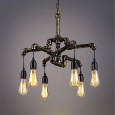 a chandelier with six light bulbs hanging from it