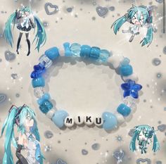 Miku Bracelet, Miku Kandi, Braclate Ideas, Pony Bead Bracelets Ideas, Kandi Bracelets Ideas, Kandi Inspo