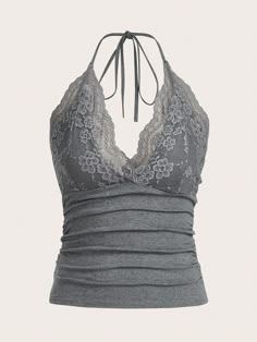 Gris Elegante Collar  Tela tejida Liso Halter Embellished Elástico Ligero Womens Halter Tops, 2000s Fashion Outfits, Y2k Outfits, Swaggy Outfits, Inspiration Mode, 2000s Fashion, Lookbook Outfits, Dream Clothes, Gotham