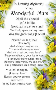 a memorial poem with yellow and purple flowers