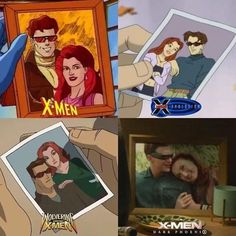 four different scenes from the animated series x - men and one with an image of two people