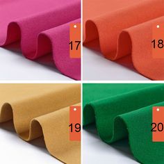 four different colors of felt with numbers on them