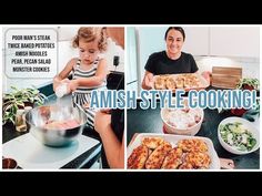 a woman and her daughter are cooking in the kitchen with their food on the counter