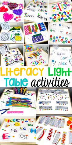 a collage of different activities for children to do with the letters and numbers on paper