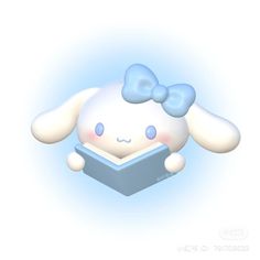 a cartoon bunny reading a book with a blue bow on it's head and eyes