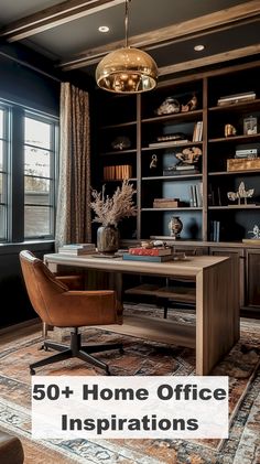 the home office is decorated in black and brown