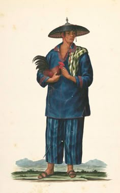 an illustration of a man with a bird in his hand and wearing a sombrero