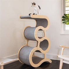 a cat sitting on top of a wooden shelf