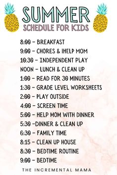 the summer schedule for kids with pineapples