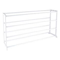 a white shelf with four shelves on each side