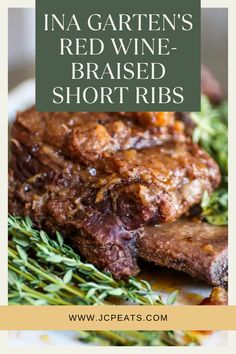 Ina Garten's Red Wine-Braised Short Ribs Short Ribs Dutch Oven, Short Rib Recipes Crockpot, Best Short Rib Recipe, Short Rib Recipes Oven, Ribs Recipe Oven, Dinner Party Entrees, Red Wine Braised Short Ribs, Wine Braised Short Ribs, Best Ina Garten Recipes