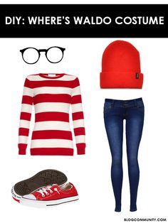 a red and white striped sweater, blue jeans, black converse shoes, and a beanie