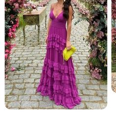 From Simplepromdresses, Brand New And Never Worn, Size 14 70s Style Formal Dresses, Fusha Prom Dresses, V Chapman Prom Dress, Fancy Summer Dresses Long, Funky Maxi Dress, Spring Ruffle Dress, Ruffle Tiered Maxi Dress, Pink Tree Photoshoot, Fuschia Formal Dress