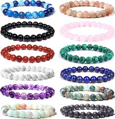 PRICES MAY VARY. 【GEMSTONE BRACELETS SET】The set includes 12 bracelets of different stones, more color choices. The bracelet can be worn alone or stacked as you like. You can change your wear every day or wear it with your family and friends. 【HIGH QUALITY MATERIALS】Use high-quality stone, don’t irritate the skin. The smooth beads have cool touch to give customers a better wearing experience. 【SIZE INFORMATION】Use 8mm round beads, elastic design, the inner length is about 7 inches, suitable for Beaded Bracelets For Men, Women Healing, Long Gold Earrings, Hematite Bracelet, Outdoor Yoga, Gold Bead Bracelets, Bracelet Online, Agate Bracelet, Bracelet Collection