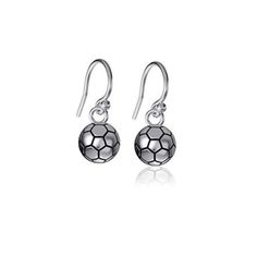 My goal is to block yours. Domed soccer ball drop earrings show your team pride. ● Solid sterling silver ● French wire with rubber backing ● Size: 7.5 x 7.5 mm ● Platinum plated ● Gift tin included College Jewelry, Ball Drop Earrings, Sterling Silver Cat, Designer Pieces, Ball Drop, Silver Jewelry Design, Silver Cat, Tin Gifts, French Wire