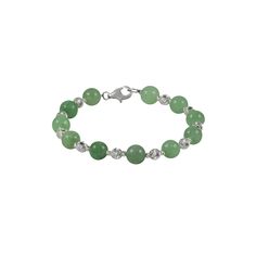 Effortless elegance. Featuring genuine jade beads that alternate with diamond-cut sparkle beads, this bracelet offers eye-catching appeal. Pair this sterling silver bracelet with new drop earrings. Click on this JEWELRY & WATCHES GUIDE to learn about fit, styles, materials and more! Diamond-cut sparkle beads are coated with a tarnish-resistant finish. Rhodium plating adds extra radiance to the sterling silver construction. Details: 7.5-in. length Lobster-claw clasp Rhodium-plated sterling silver Size: 7.5". Gender: female. Age Group: adult. Silver Beaded Jade Bracelets, Elegant Silver Bracelets With Gemstone Beads, Elegant Green Bracelets With Silver Beads, Elegant Jade Gemstone Beaded Bracelets, Elegant Silver Bracelet With Gemstone Beads, Silver Jade Beaded Bracelets With Gemstone Beads, Silver Jade Beaded Bracelets With Round Beads, Silver Jade Beaded Bracelets With Gemstones, Green Sterling Silver Bracelets With Silver Beads