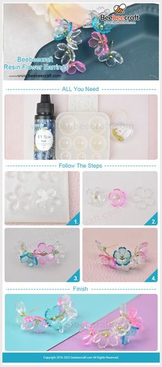 the instructions for how to make an origami flower brooch with plastic beads