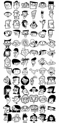 an image of cartoon faces drawn in black and white