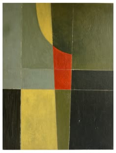 an abstract painting with black, yellow, red and green squares on it's surface