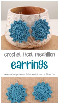 crochet picot medallion earrings with text overlay