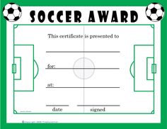 a soccer award certificate is shown