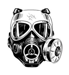 a gas mask with goggles on it - miscellaneous objects / objects illustrations in black and white