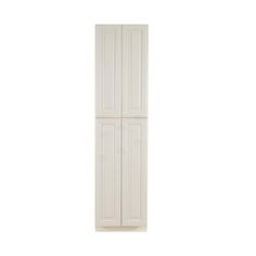 a tall white cabinet with two doors on each side