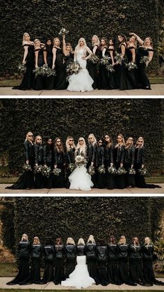 the bride and grooms are posing for pictures together