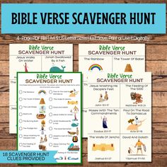 the bible verse scavenger hunt printables for kids to use on their books