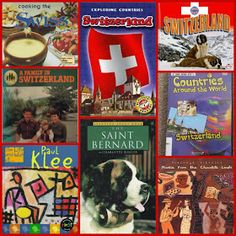 a collage of books about switzerland with pictures of the country and their flags on them