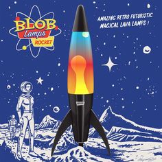 an image of a rocket that is in the air with mountains and stars behind it