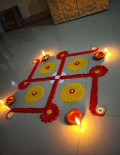 diwali decoration with candles on the floor for diwali festival in india