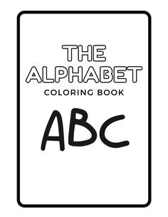 the alphabet coloring book with black and white letters on it, in front of an image of