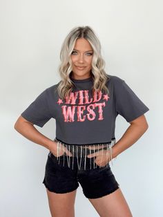 S-L Rhinestone Fringe Top, Country Fest, Fringe Tshirt, Cheap Shopping Sites, Fringe Crop Top, Western Trend, Cheap Shopping, Rhinestone Fringe, Fashionably Late