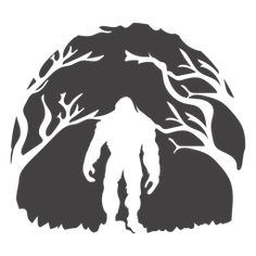 the silhouette of a bigfoot standing in front of a tree with no leaves on it