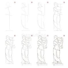 step by step drawing instructions to learn how to draw people in the style of art stock illustration