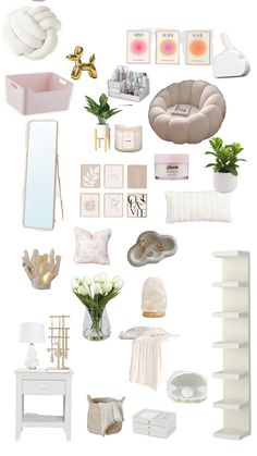 a collage of white furniture and accessories