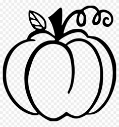 a black and white drawing of a pumpkin with two leaves on it, transparent background