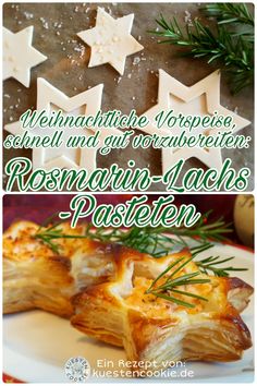 some food is sitting on a plate next to the words christmas written in german and english