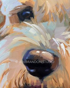 an oil painting of a dog's face