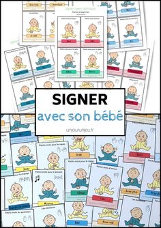 a collection of baby pictures with the words'signer'in french and english