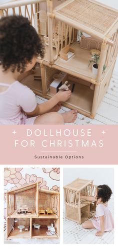 the dollhouse for christmas is made from wood