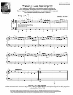 the sheet music page for walking bass jazz