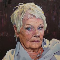 a painting of an older woman with blue eyes