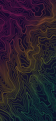 an abstract background with wavy lines in different colors and sizes, on a black background