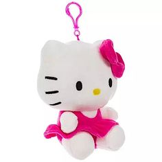 a hello kitty keychain with a pink bow on it's head and legs