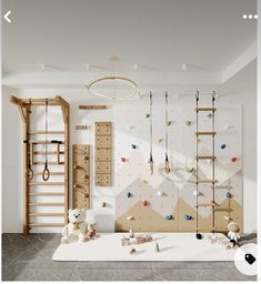 a child's room with climbing equipment and toys