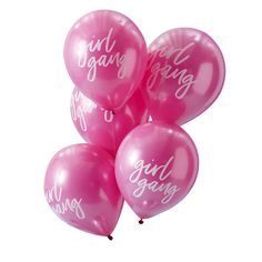 pink balloons with the words girl gang on them